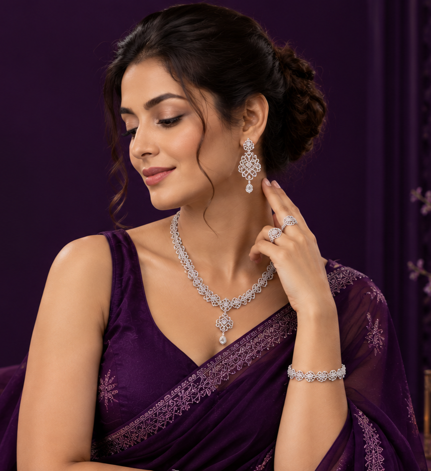Luxury jewellery model wearing elegant jewellery